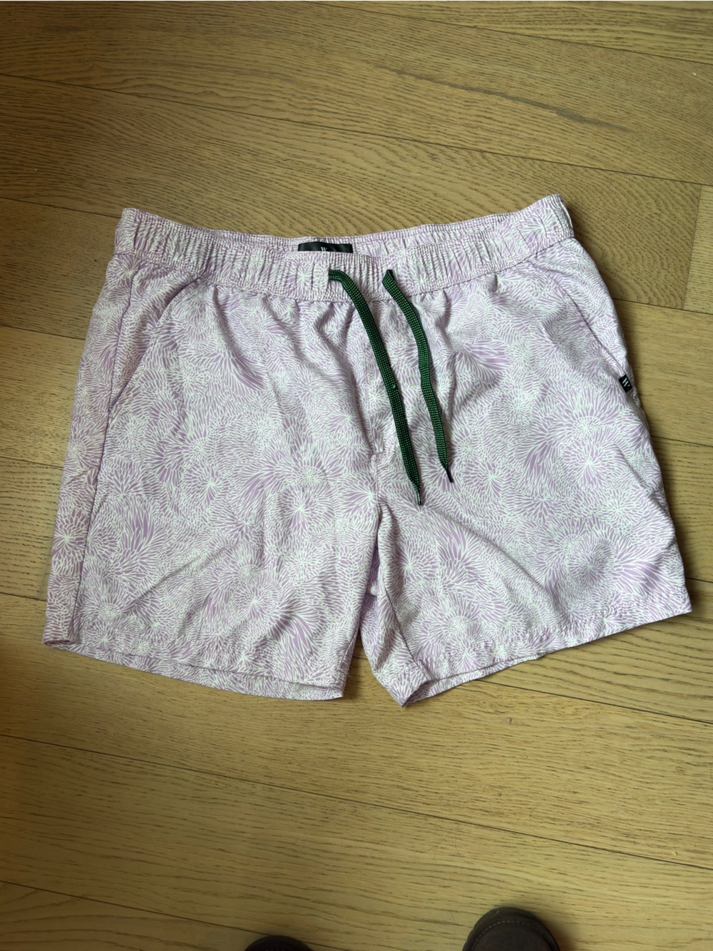Men's Light lavender Floral Swim Trunks with Green Drawstring